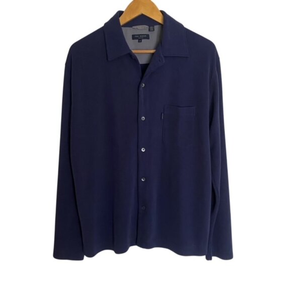 Ted Baker London Blue Ribbed Long Sleeve Button Up Shirt Large - Picture 1 of 3